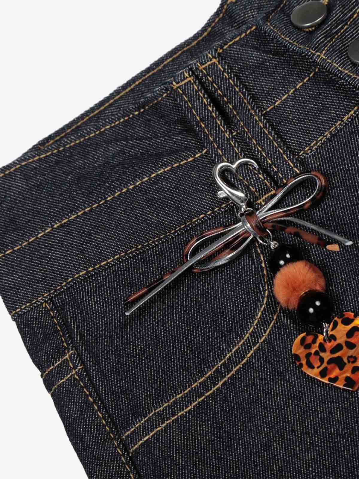 Studded Cross Pattern Wide Leg Denim Jeans - Image 7