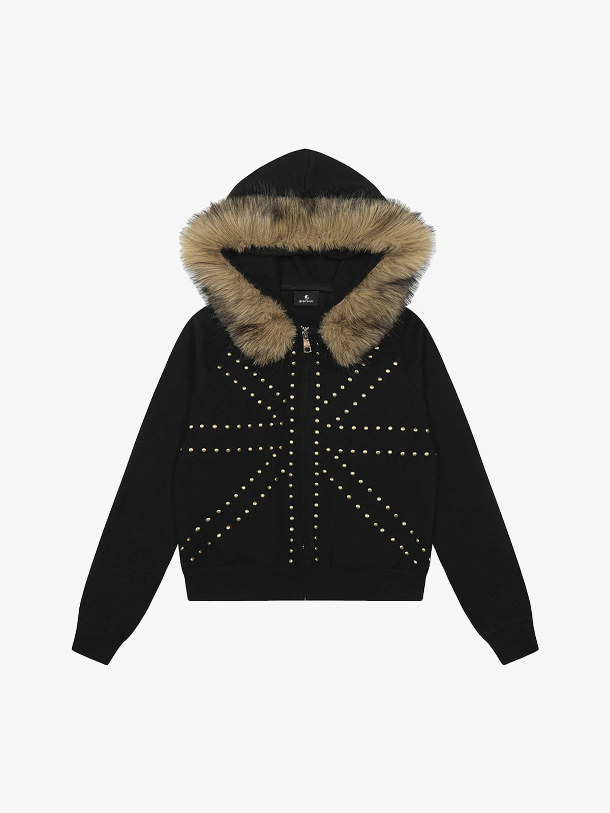 Studded Detachable Fur Hooded Jacket - Image 2