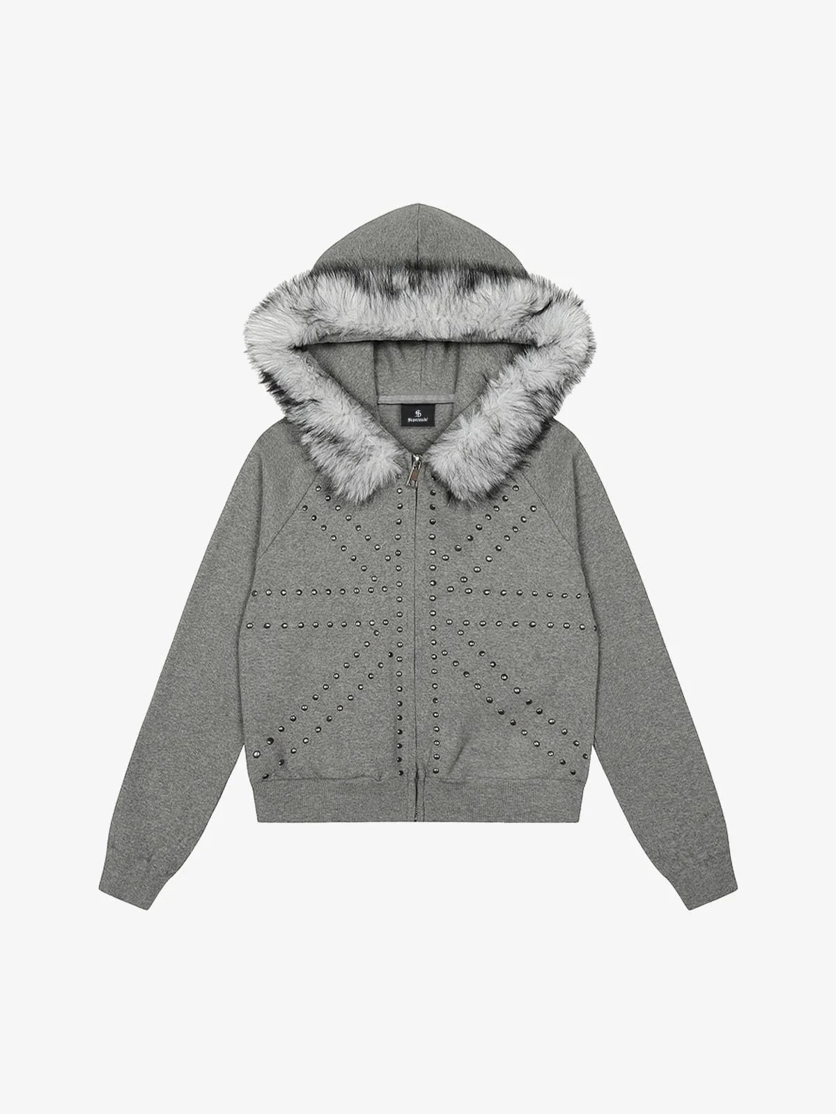 Studded Detachable Fur Hooded Jacket - Image 5