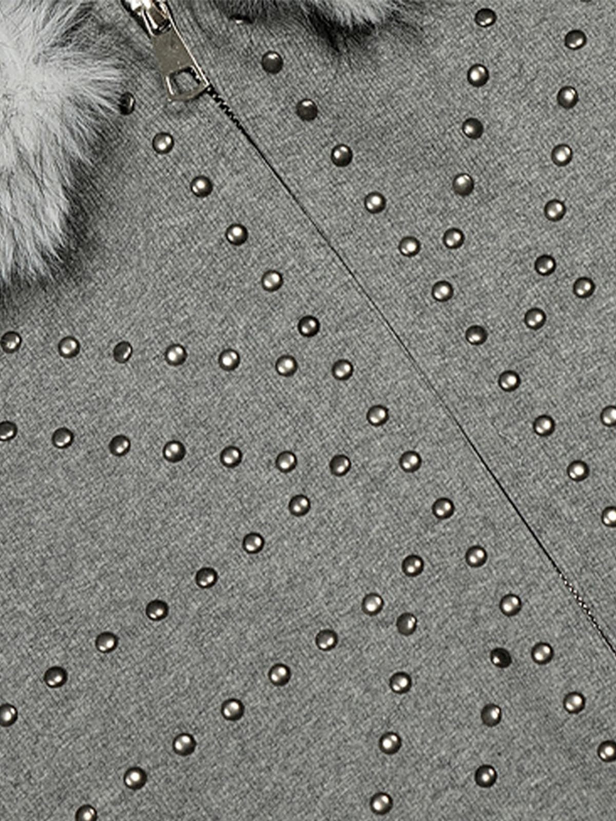 Studded Detachable Fur Hooded Jacket - Image 9