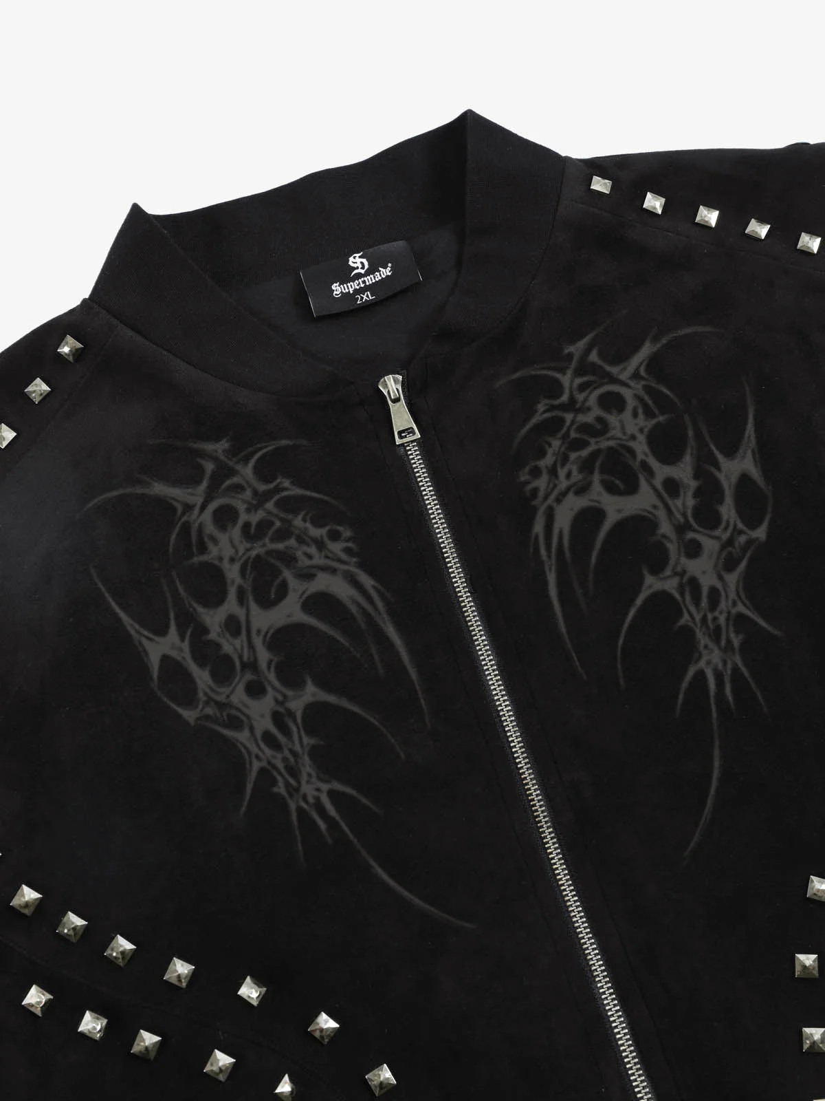 Studded Suede Embroidered Bomber Jacket - Image 3