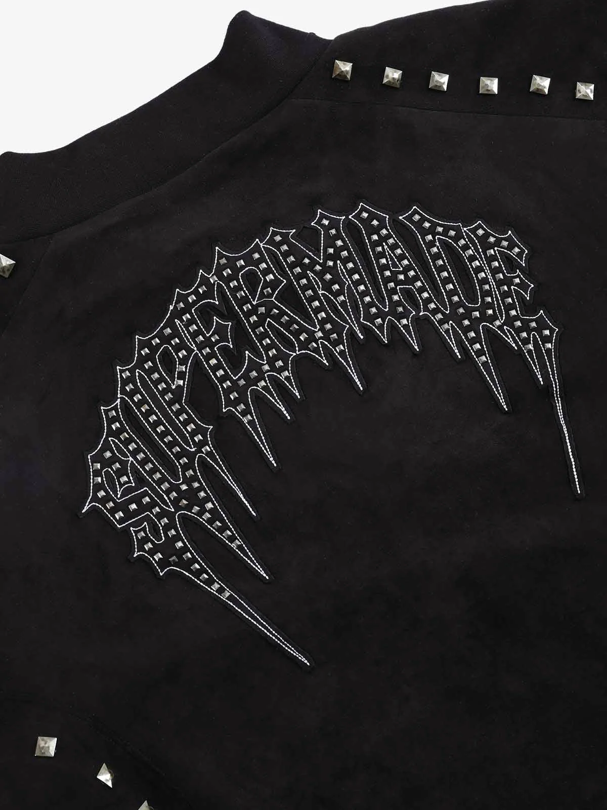 Studded Suede Embroidered Bomber Jacket - Image 4