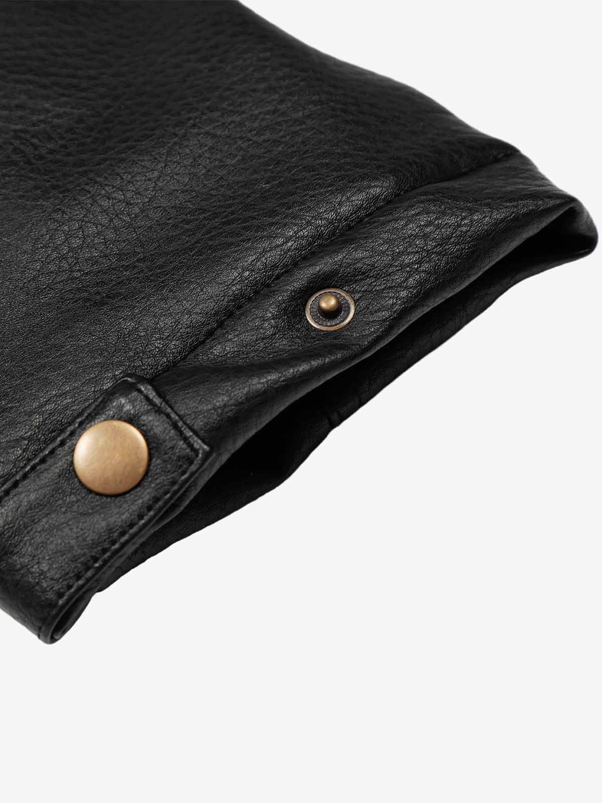 Retro Detachable Fur Collar PU Multi-Pocket Bomber Jacket - Image 13
