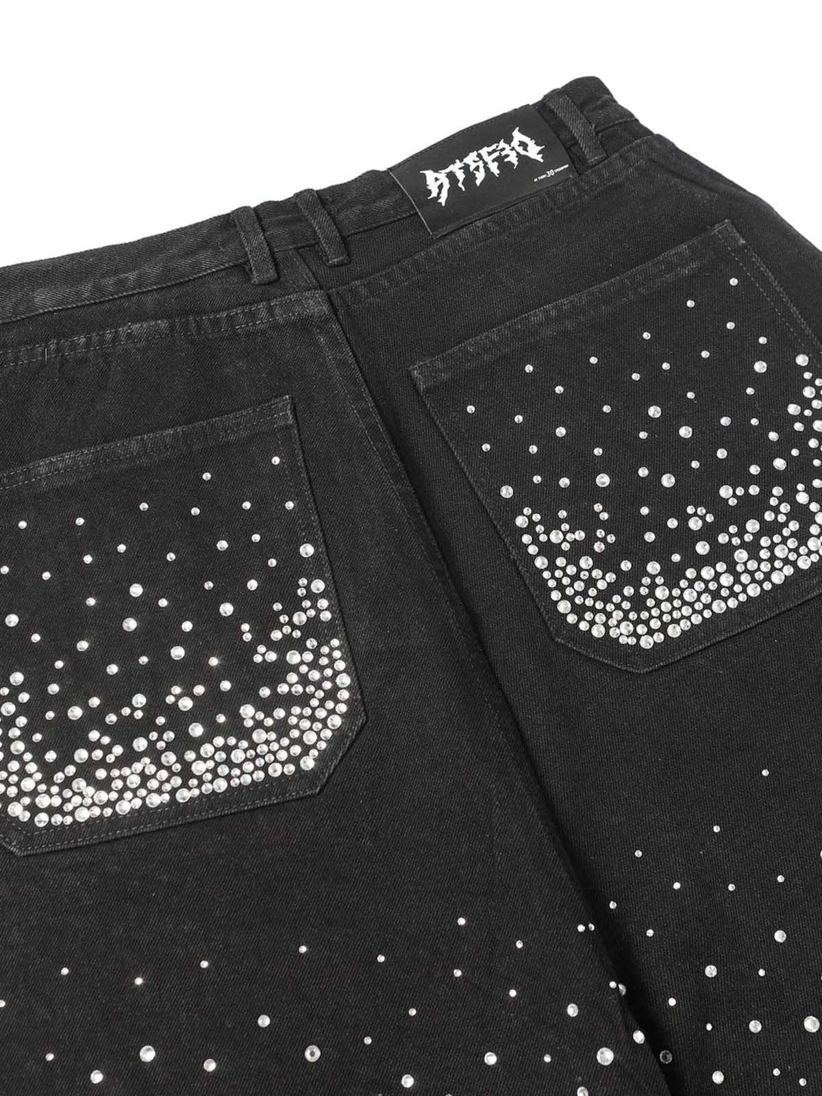 Retro Washed Rhinestone Raw Edge Denim Shorts - 2419 - Image 10