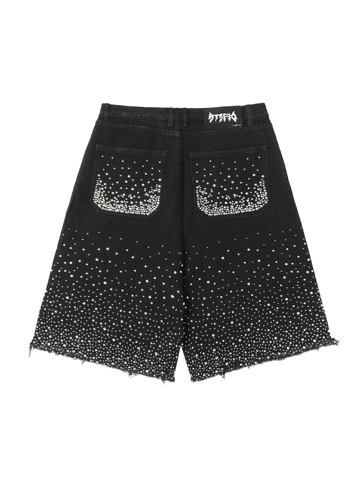 Retro Washed Rhinestone Raw Edge Denim Shorts - 2419 - Image 2