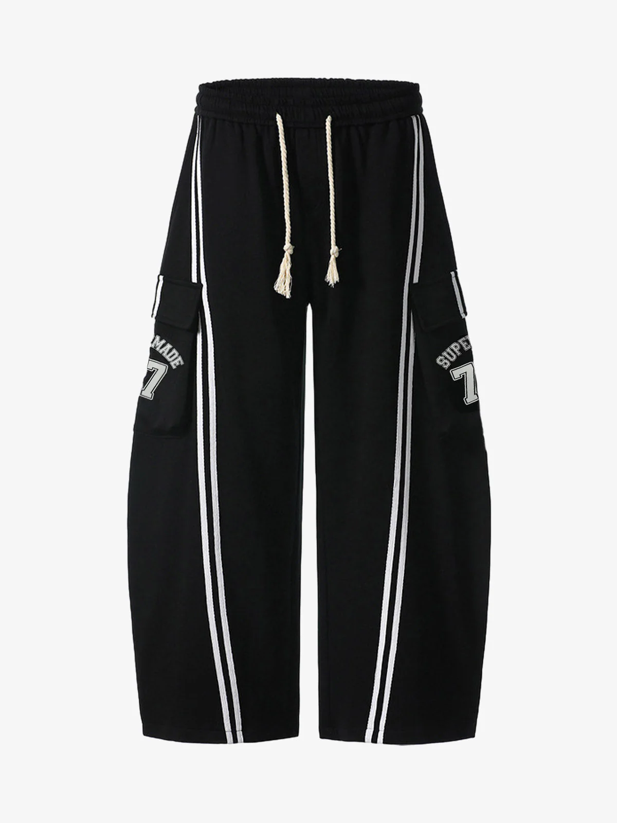 Cotton Web Stitching Letter Print Drawstring Barrel Pants - Image 2
