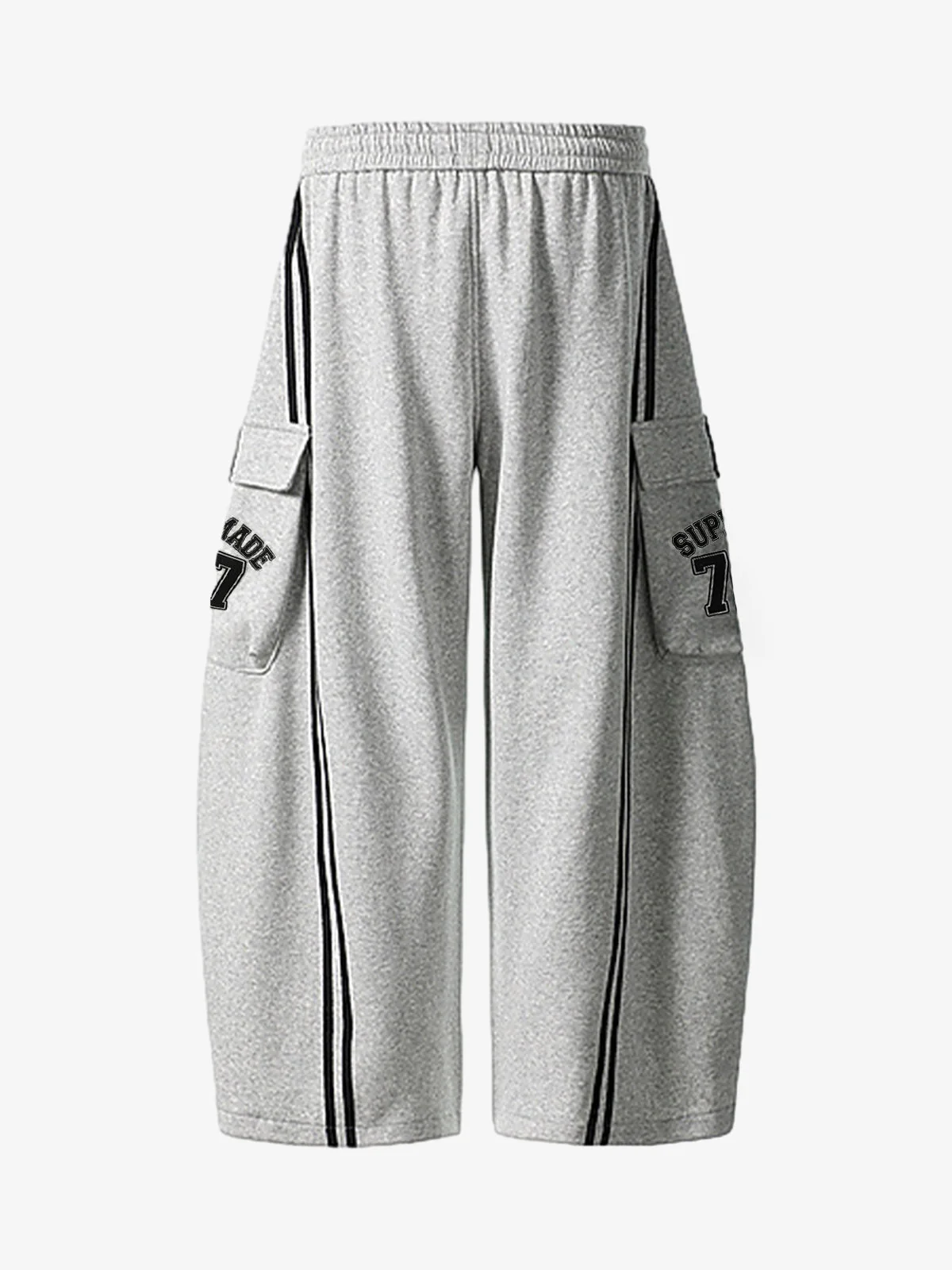 Cotton Web Stitching Letter Print Drawstring Barrel Pants - Image 7