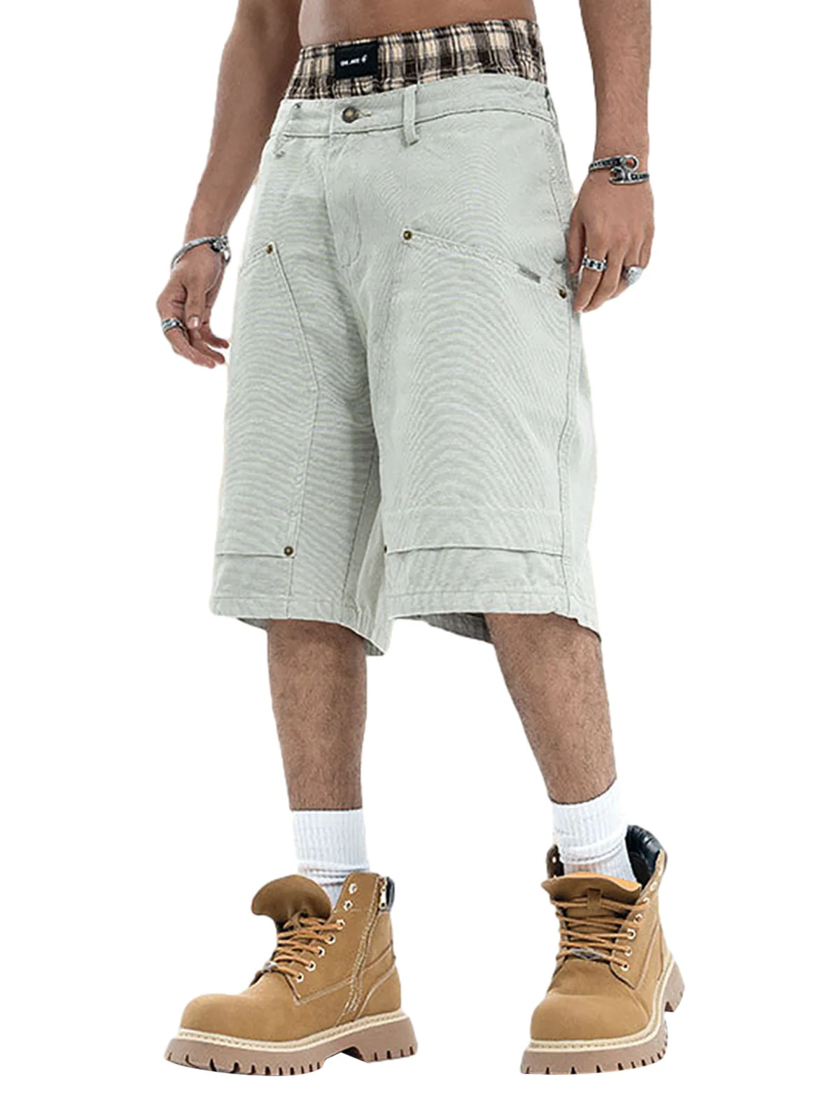 Retro Structured  Design Cargo Shorts - Image 7