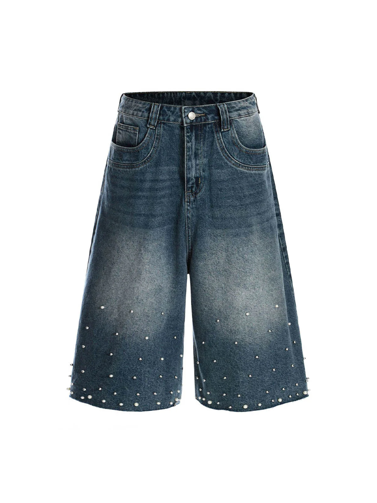 Washed Studded Denim Jorts - Image 2