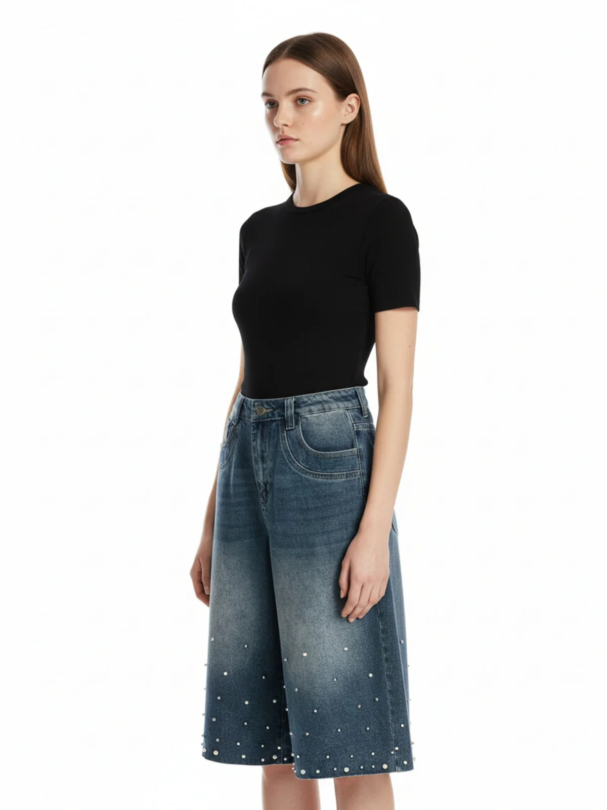 Washed Studded Denim Jorts - Image 5