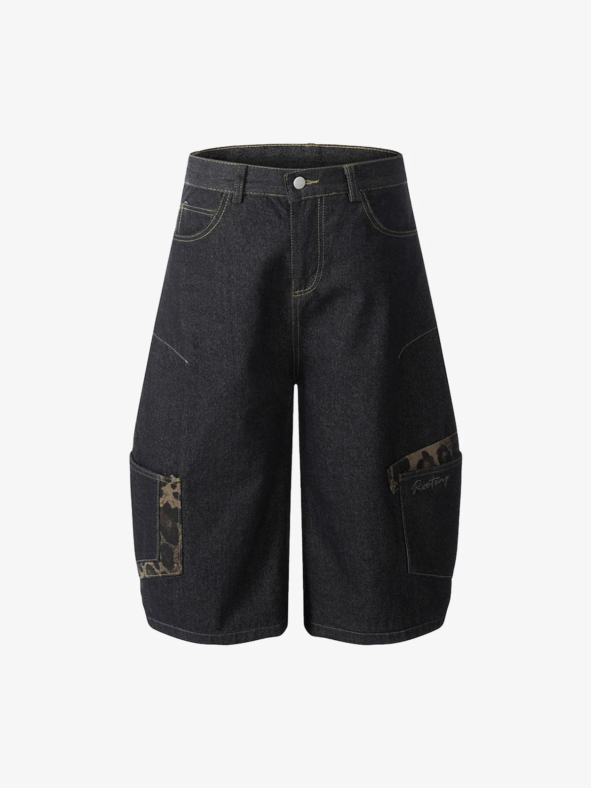 Washed Cheetah Print Patchwork Denim Jorts