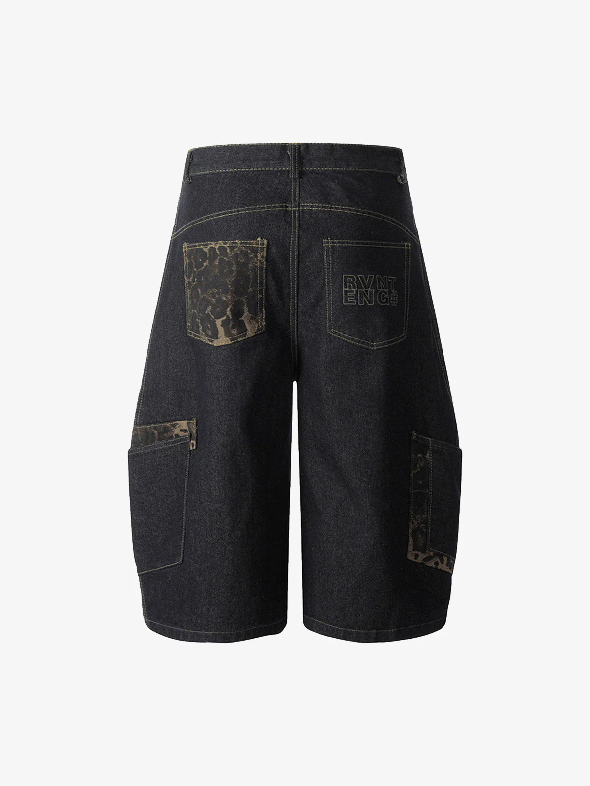 Washed Cheetah Print Patchwork Denim Jorts - Image 2
