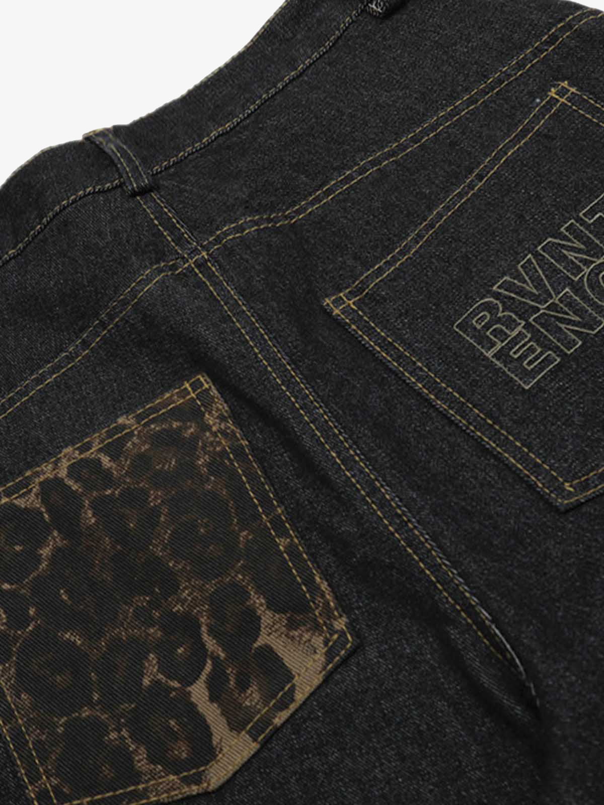 Washed Cheetah Print Patchwork Denim Jorts - Image 4