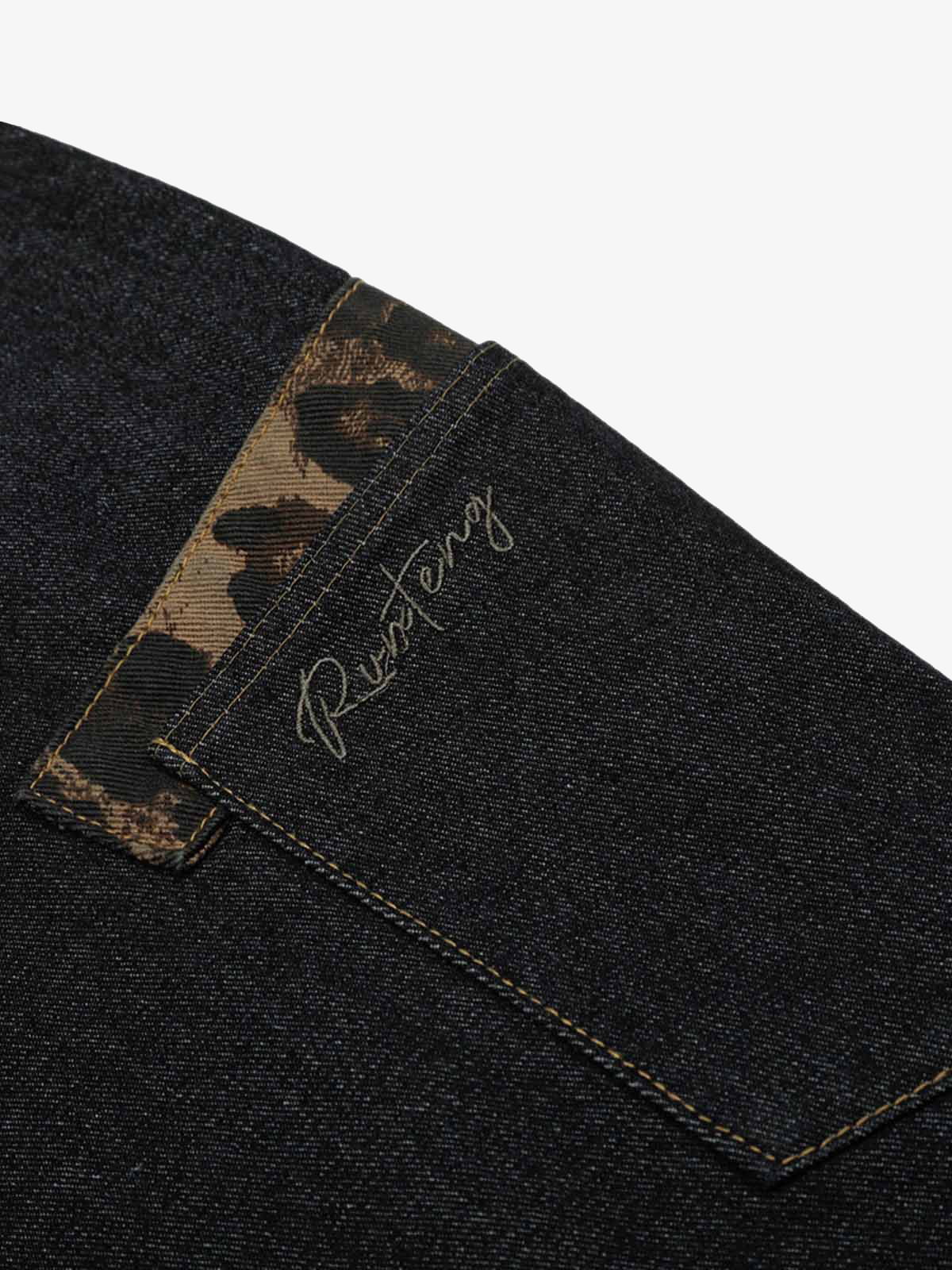 Washed Cheetah Print Patchwork Denim Jorts - Image 7