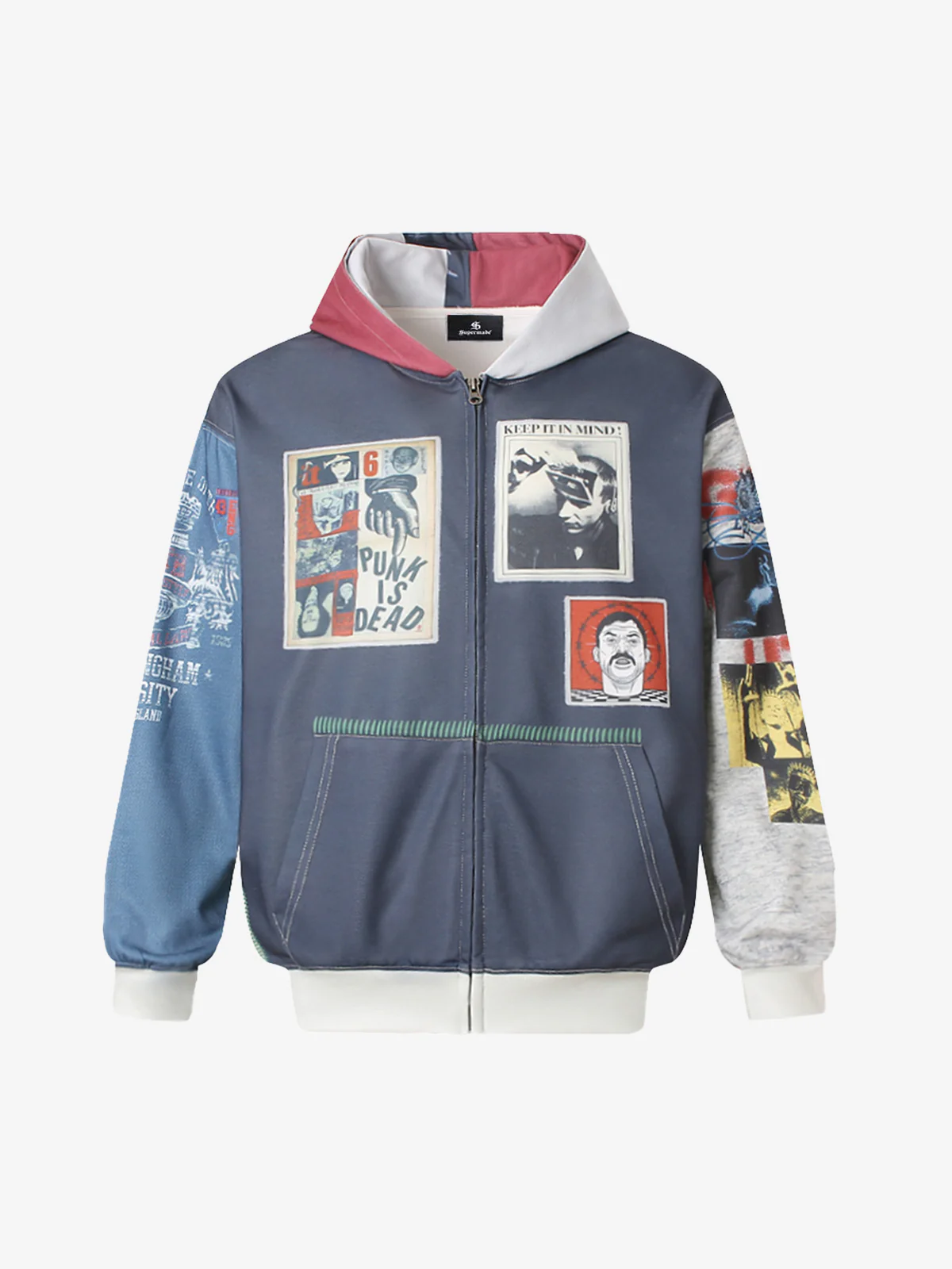 Stylish Graphic Hoodie with Unique Patchwork Design for Men