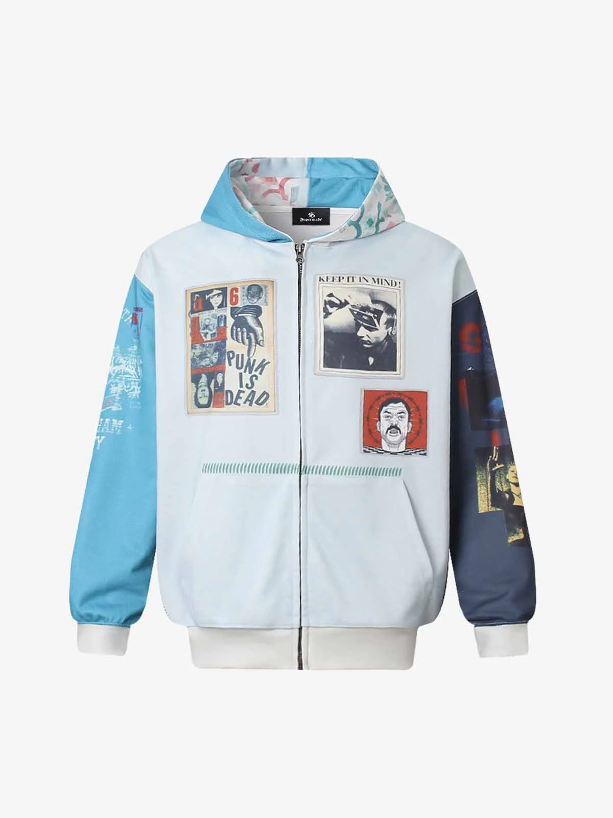 Stylish Graphic Hoodie with Unique Patchwork Design for Men - Image 2