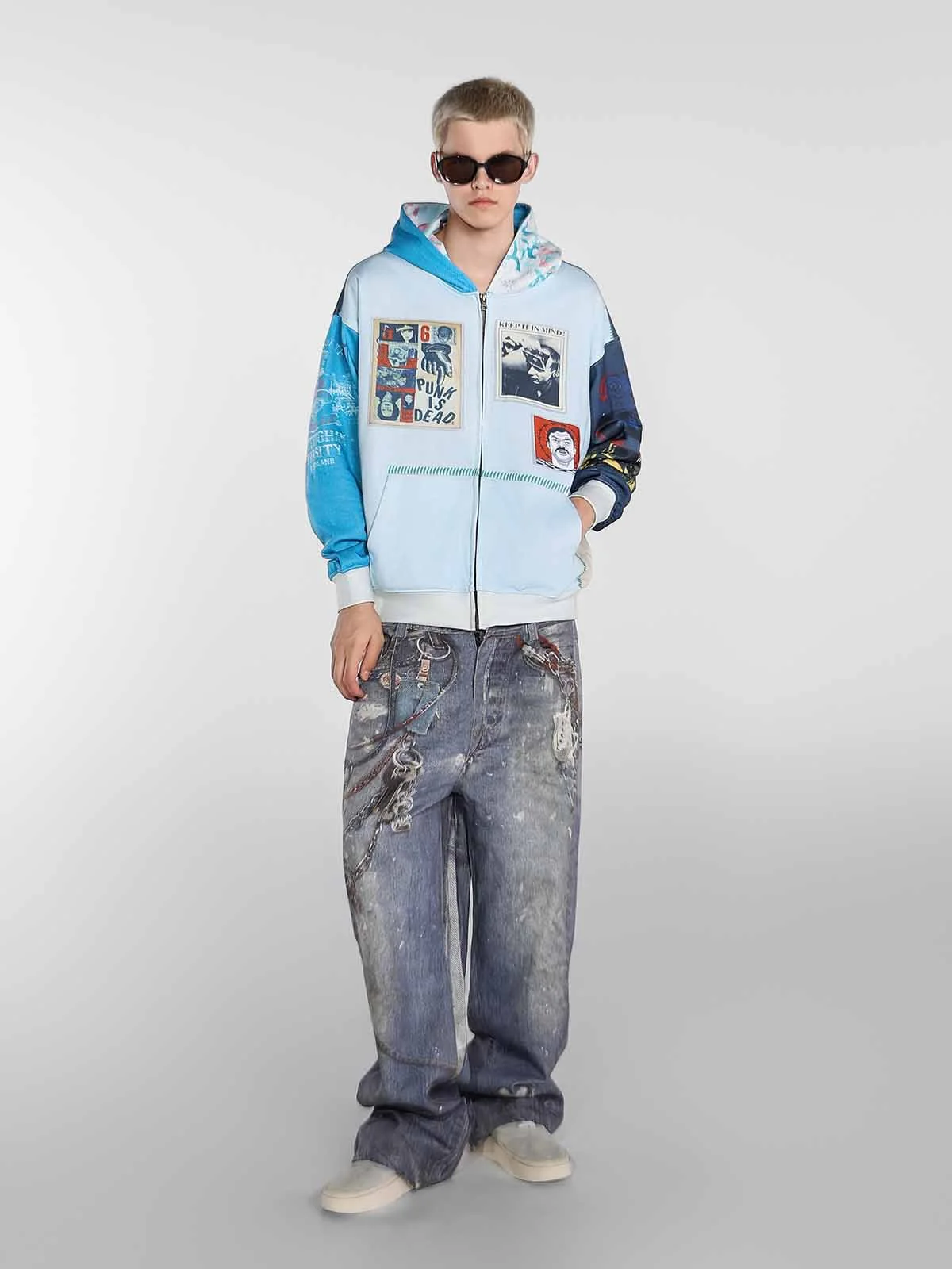 Stylish Graphic Hoodie with Unique Patchwork Design for Men - Image 6