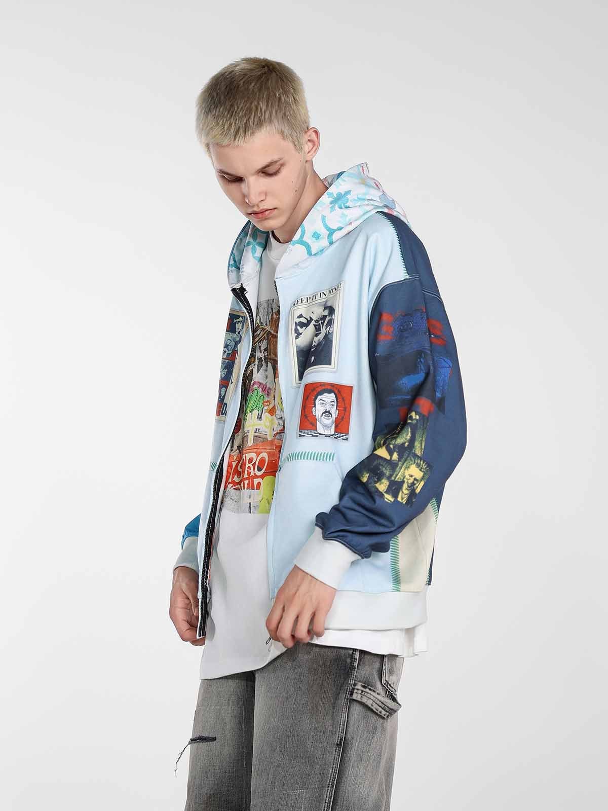 Stylish Graphic Hoodie with Unique Patchwork Design for Men - Image 8