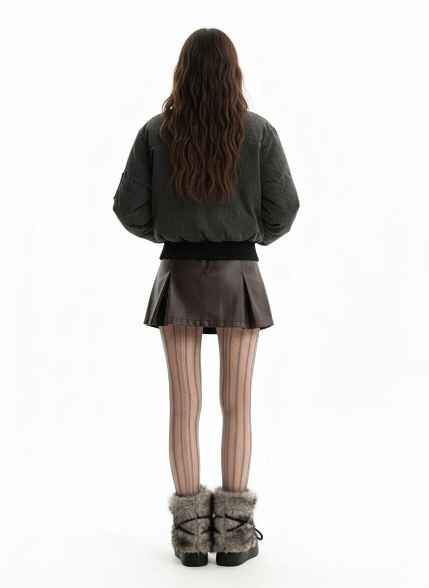 Vintage Distressed Pleated Shearling Collar Fleece Jacket - Image 4