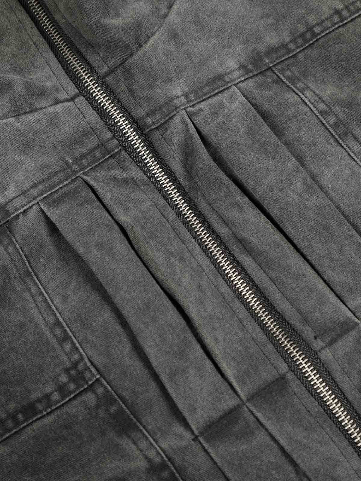 Vintage Distressed Pleated Shearling Collar Fleece Jacket - Image 9