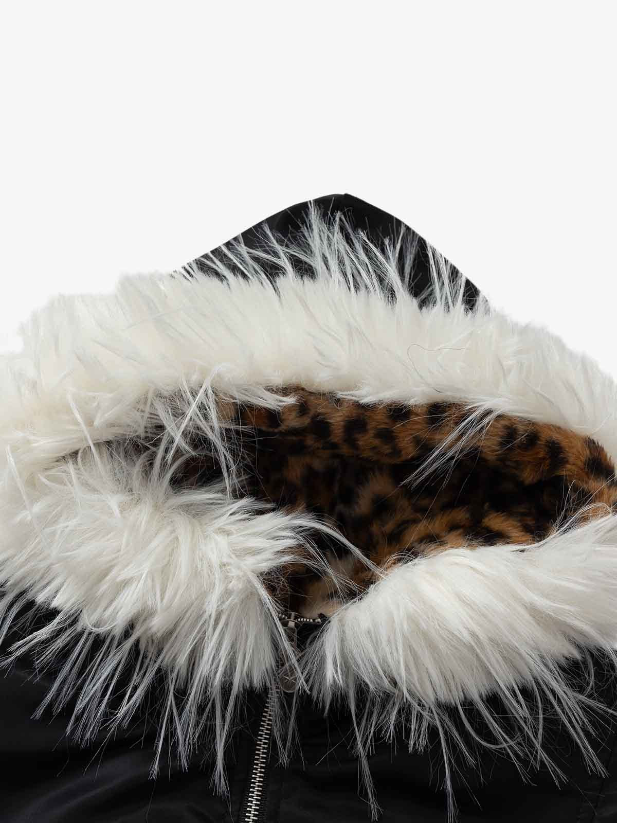 Retro Fur Collar Leopard Lined Bomber Jacket - Image 11