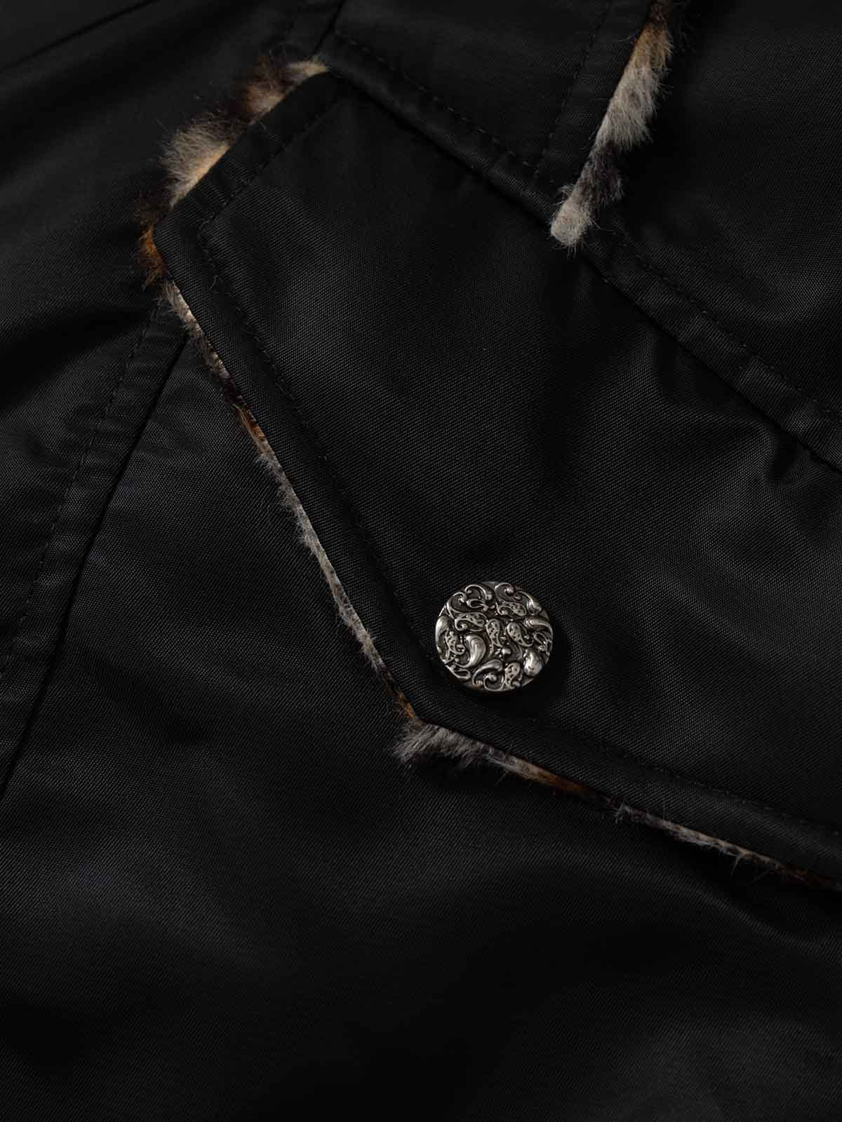 Retro Fur Collar Leopard Lined Bomber Jacket - Image 15