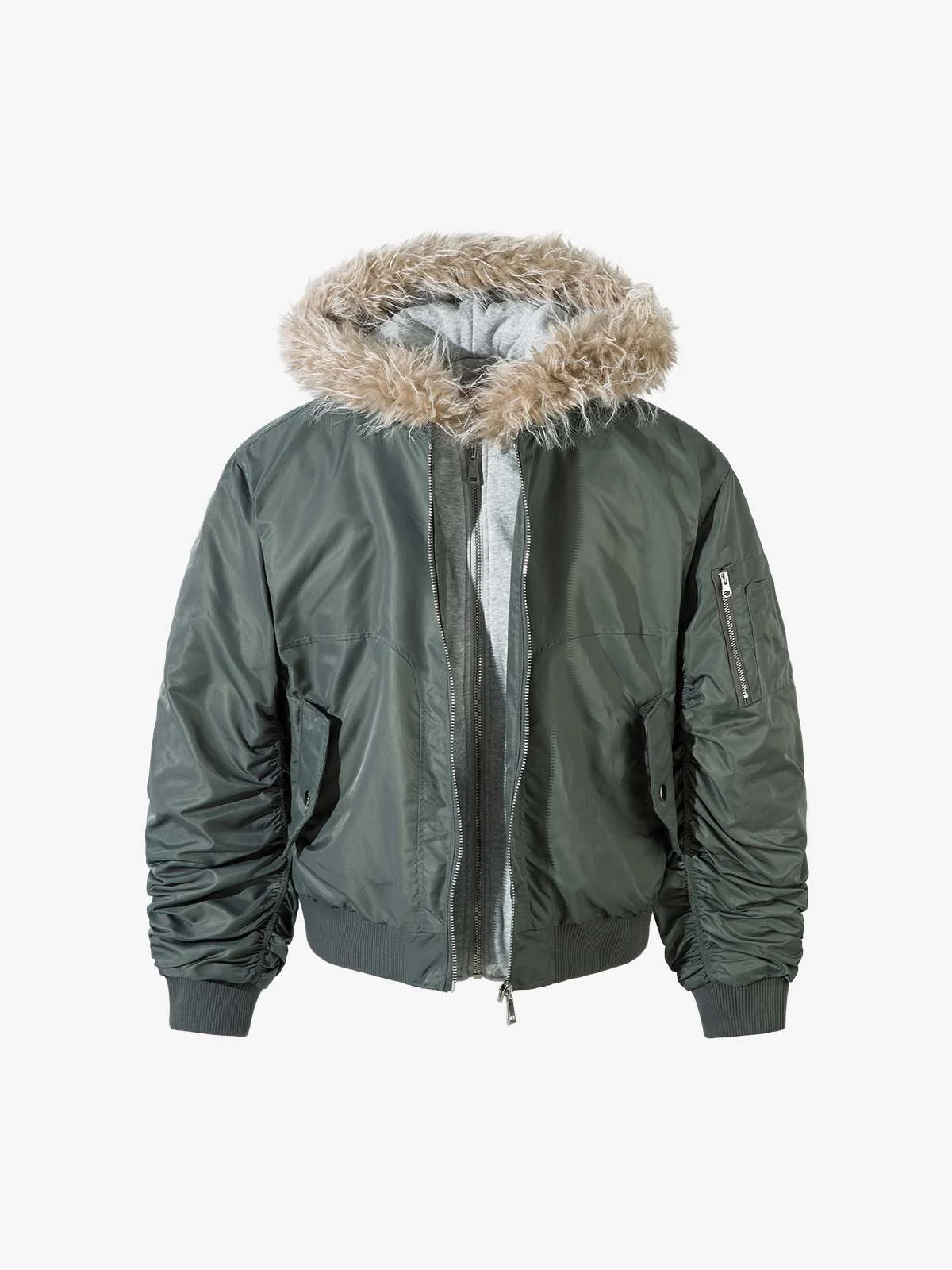 Vintage Fur Hood Padded Zip Up Bomber Jacket - Image 2