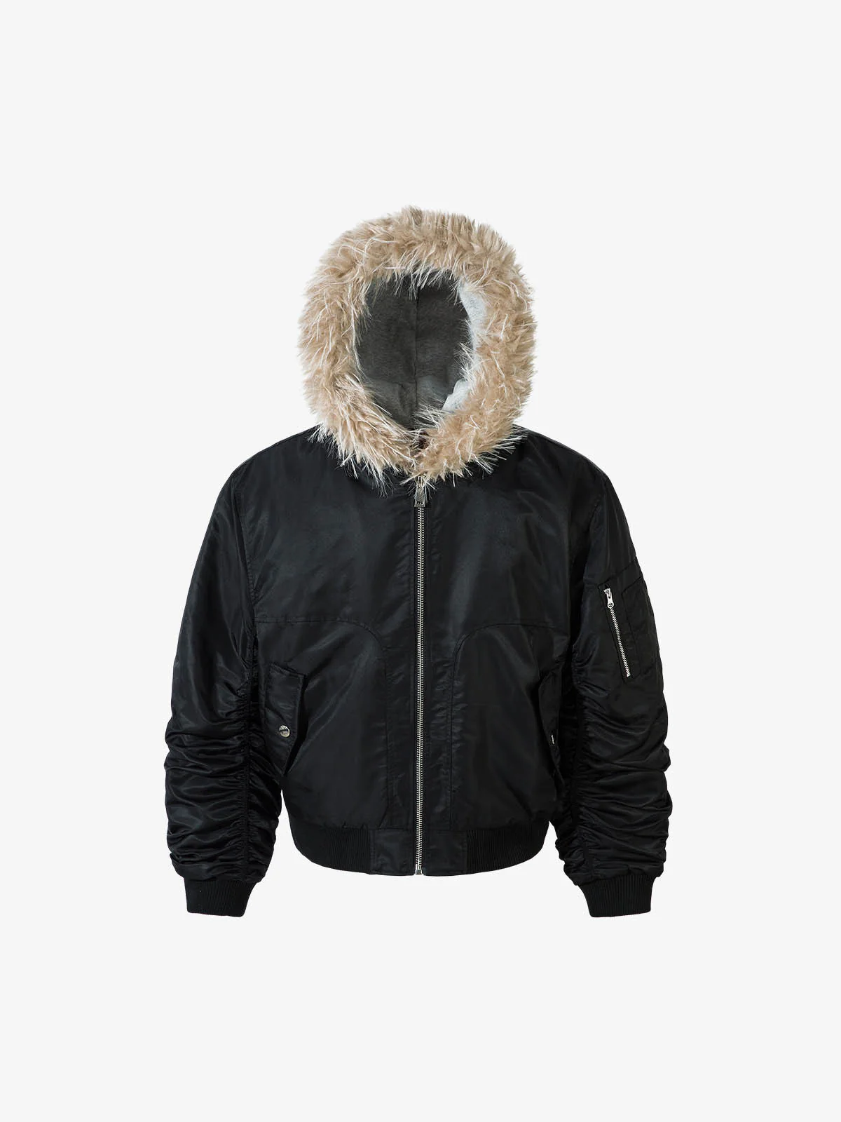 Vintage Fur Hood Padded Zip Up Bomber Jacket - Image 5