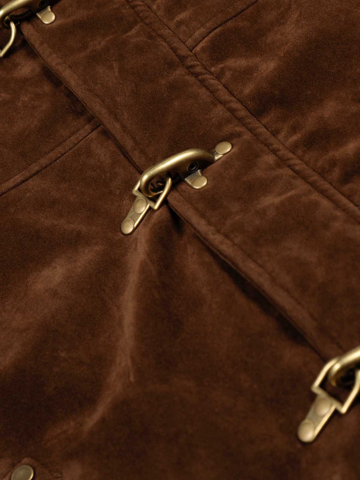 Fur Collar Suede Toggle Closure Padded Bomber Jacket - Image 13