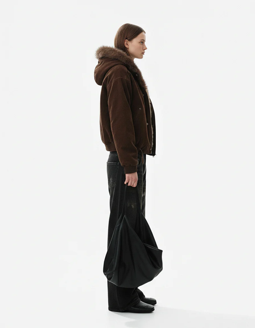 Fur Collar Suede Toggle Closure Padded Bomber Jacket - Image 6