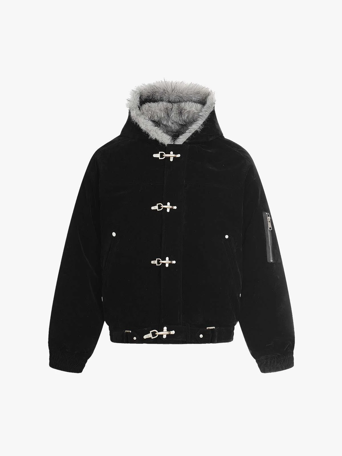 Fur Collar Suede Toggle Closure Padded Bomber Jacket - Image 8