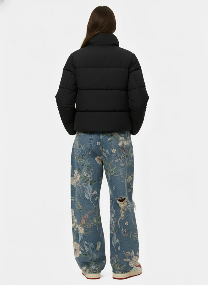 Vintage Asymmetric Zip High-Neck Puffer Jacket - Image 4