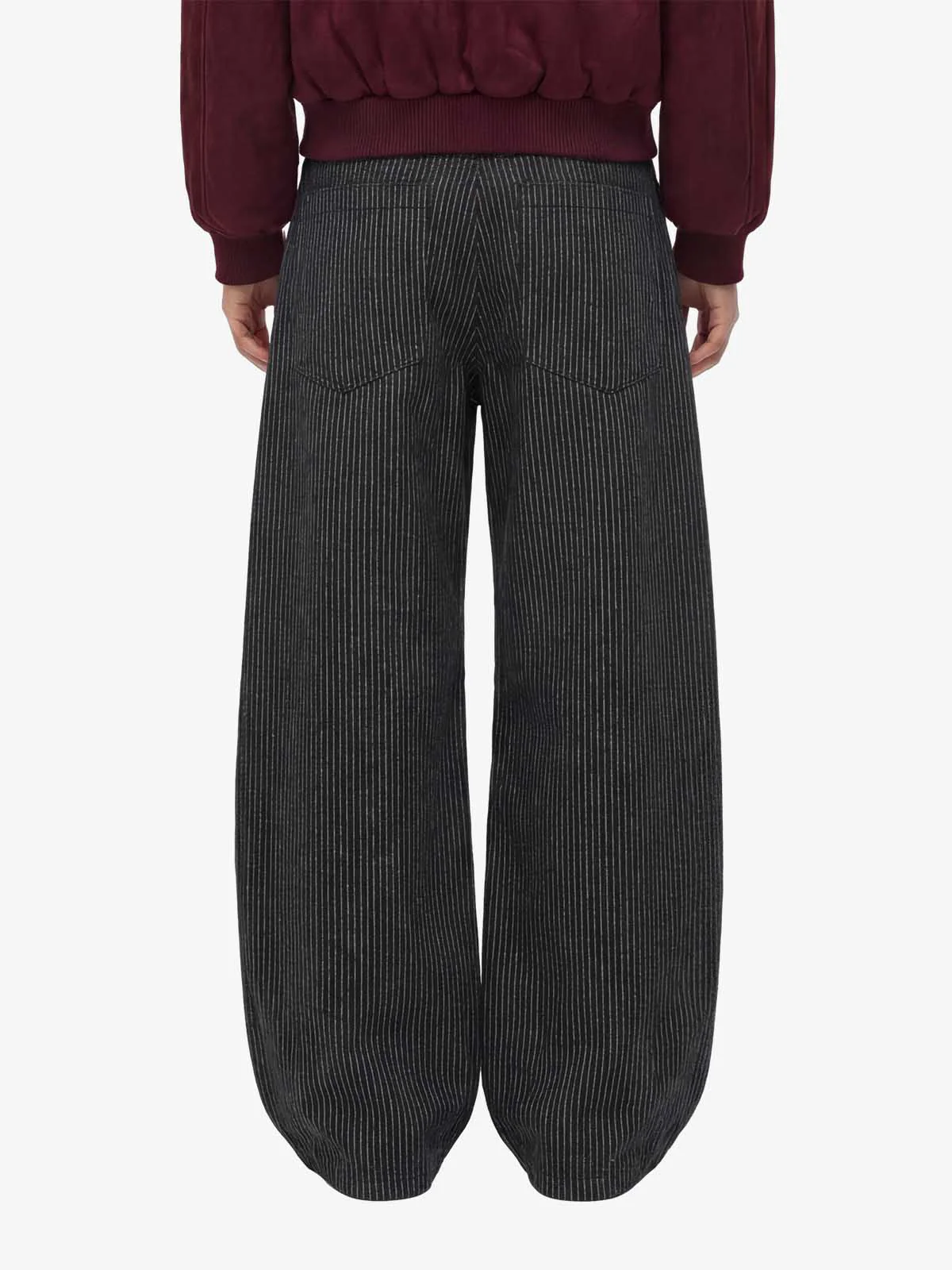 Vintage Pinstripe Pleated Wide-Leg Barrel Pants - Image 5