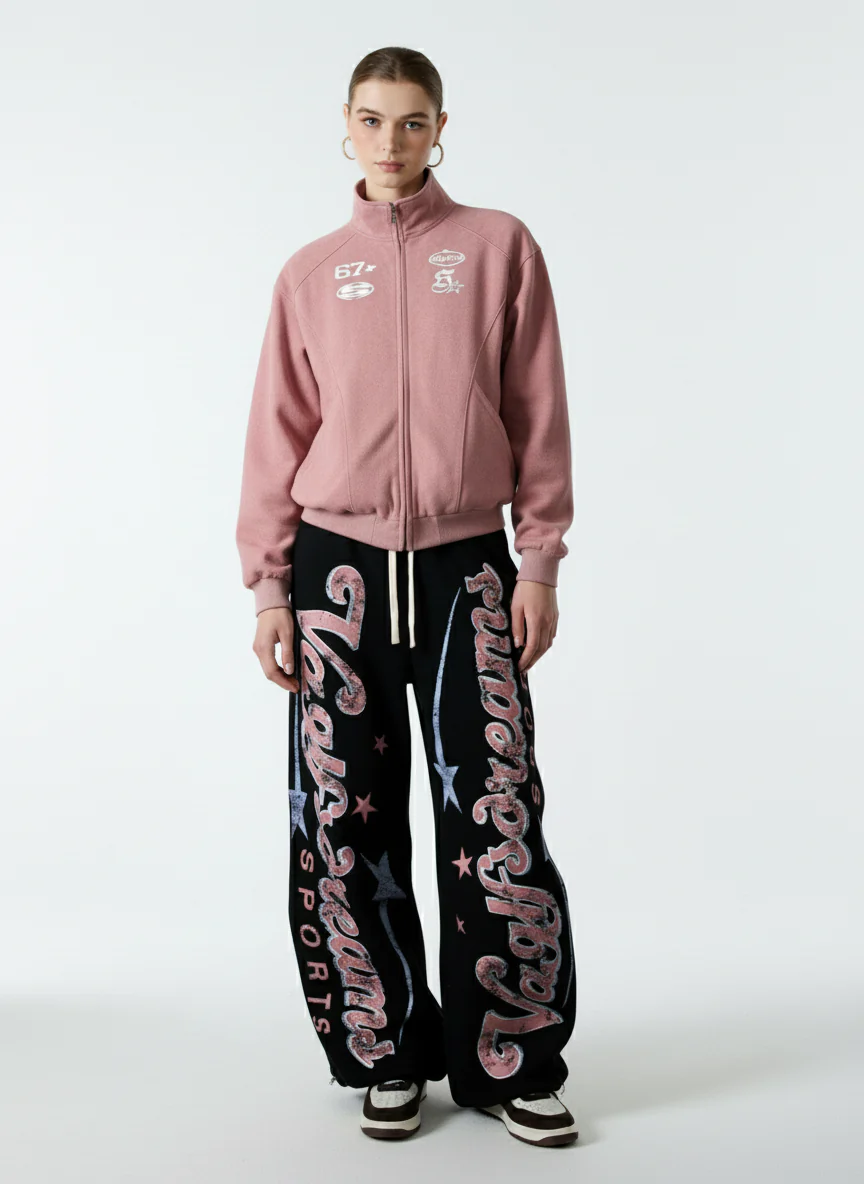 Retro Graphic Fleece-Lined Baggy Sweatpants - Image 4