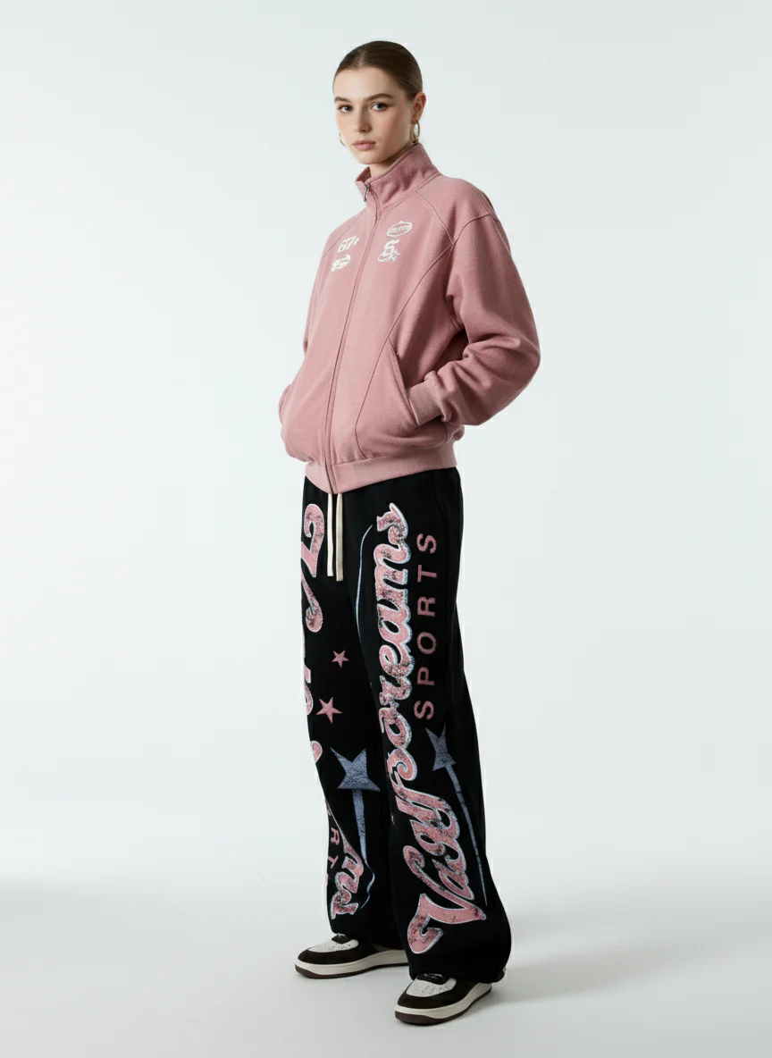 Retro Graphic Fleece-Lined Baggy Sweatpants - Image 6