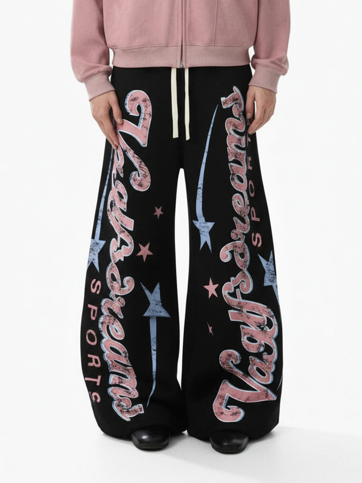 Retro Graphic Fleece-Lined Baggy Sweatpants - Image 8