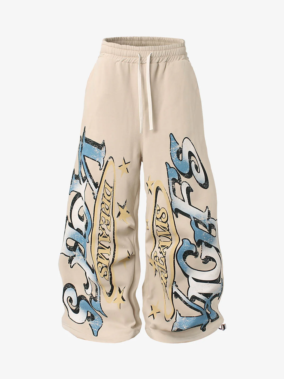 Retro Fleece-Lined Letter Graffiti Print Baggy Sweatpants - Image 2