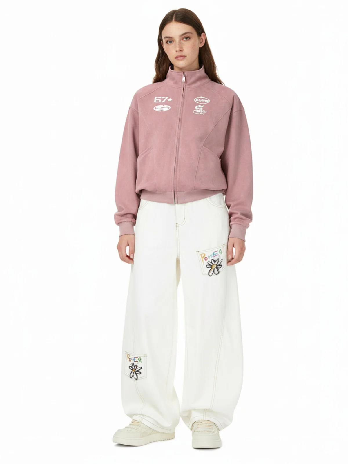 Suede Embroidered Zippered Short Jacket - Image 3