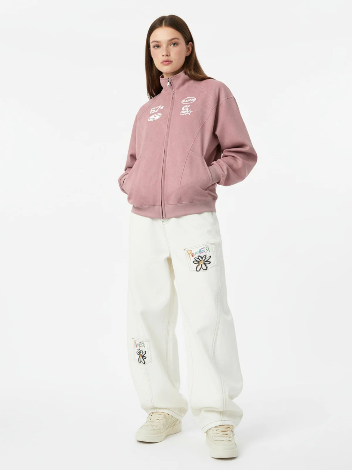 Suede Embroidered Zippered Short Jacket - Image 4