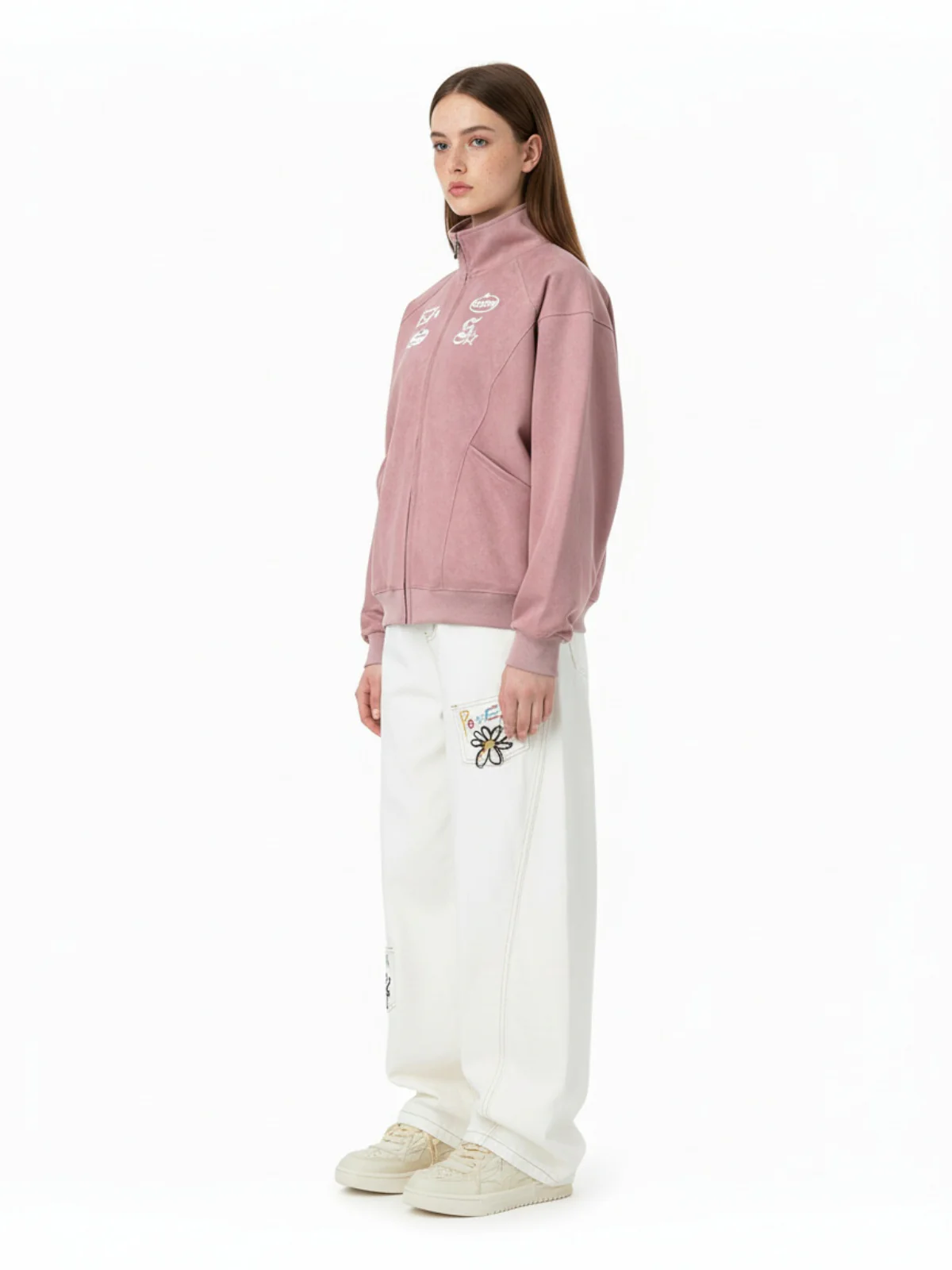 Suede Embroidered Zippered Short Jacket - Image 5