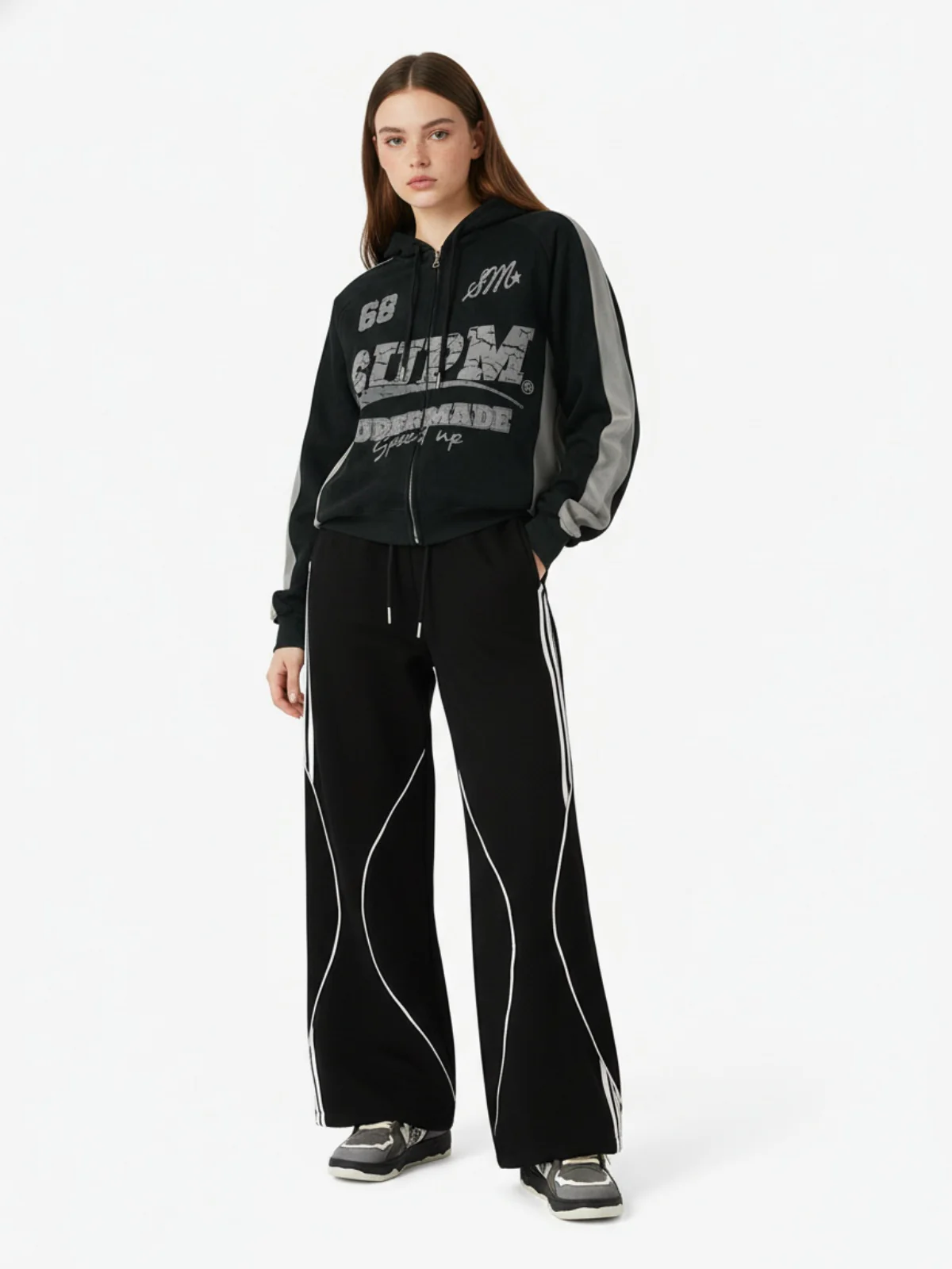 Suede Foam Letter Patchwork Zipper Shorts Jacket - Image 4