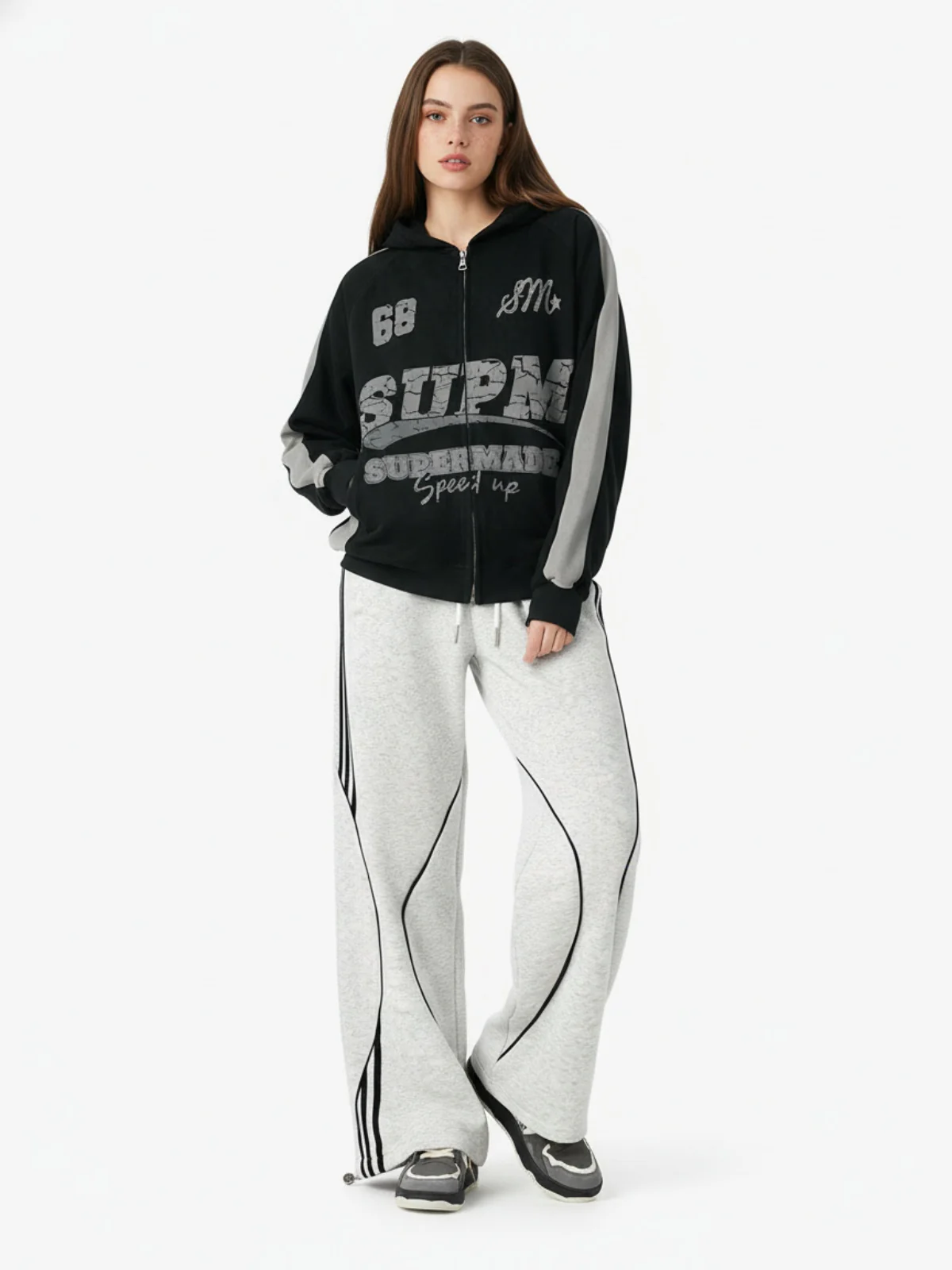 Suede Foam Letter Patchwork Zipper Shorts Jacket - Image 6