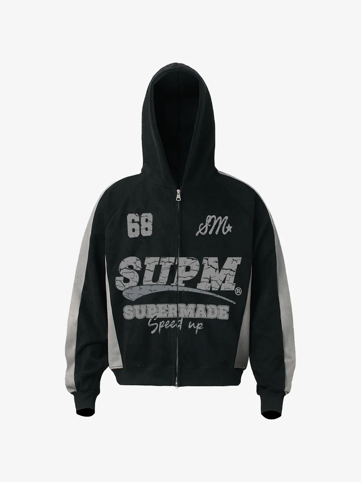 Suede Foam Letter Patchwork Zipper Shorts Jacket - Image 8