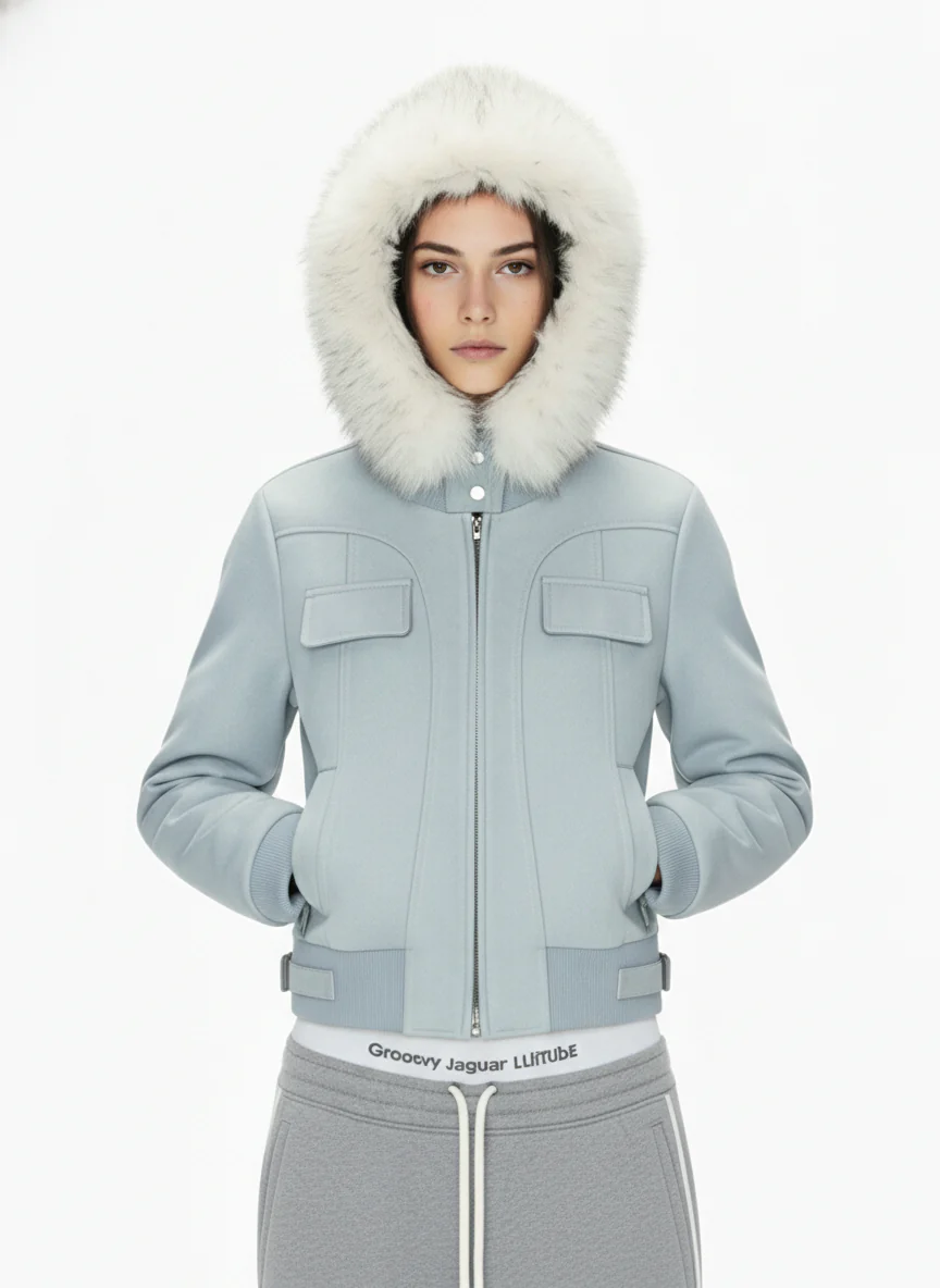 Suede Fur Hooded Slim Fit Jacket - Image 3