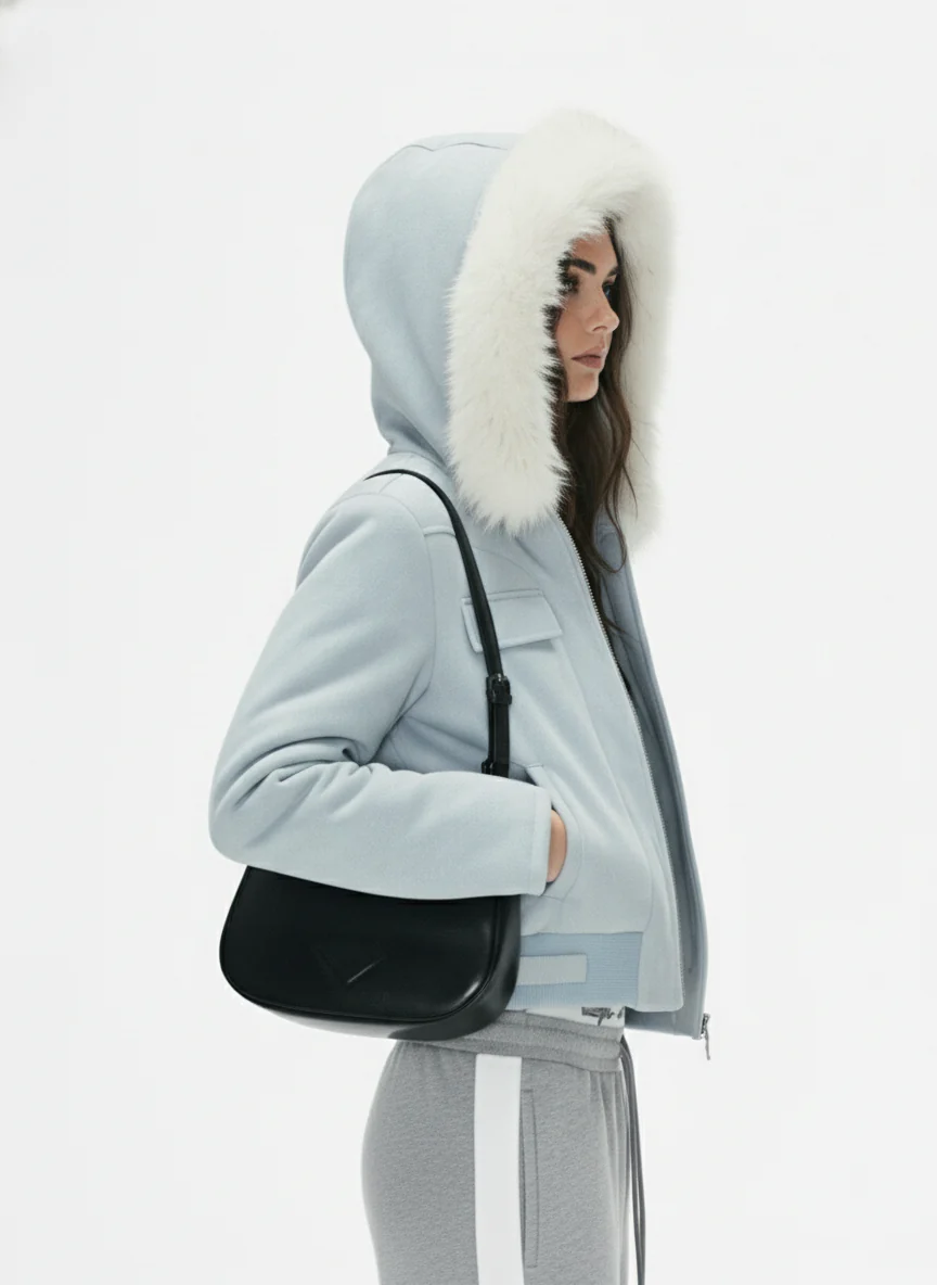 Suede Fur Hooded Slim Fit Jacket - Image 4