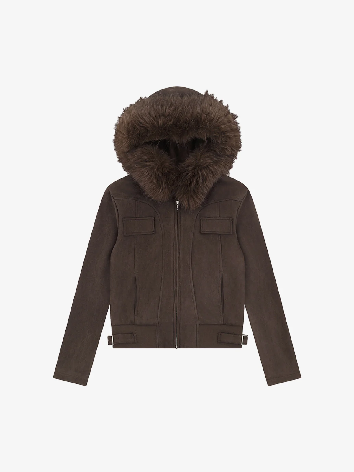 Suede Fur Hooded Slim Fit Jacket - Image 9