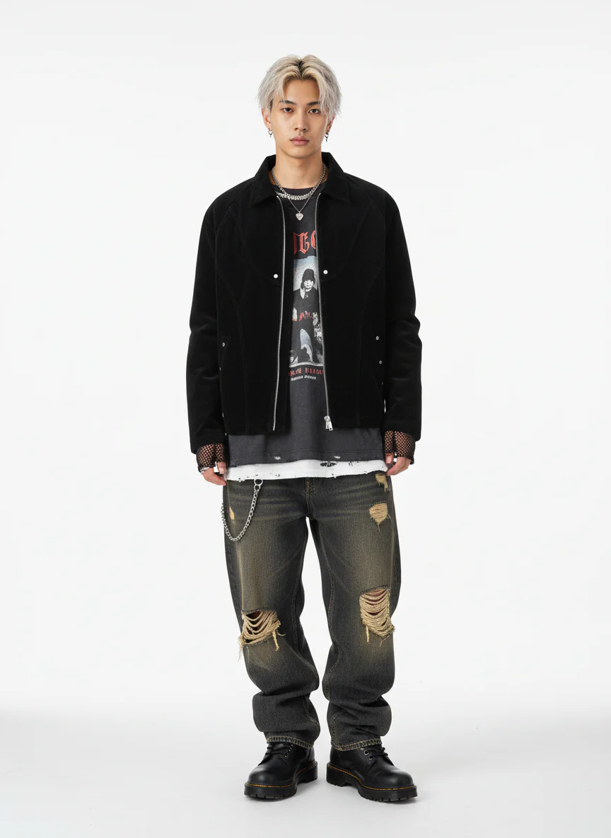 Suede Lapel Deconstructed Patchwork Jacket - Image 10