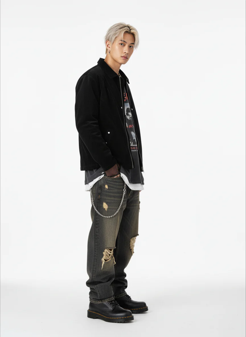 Suede Lapel Deconstructed Patchwork Jacket - Image 11