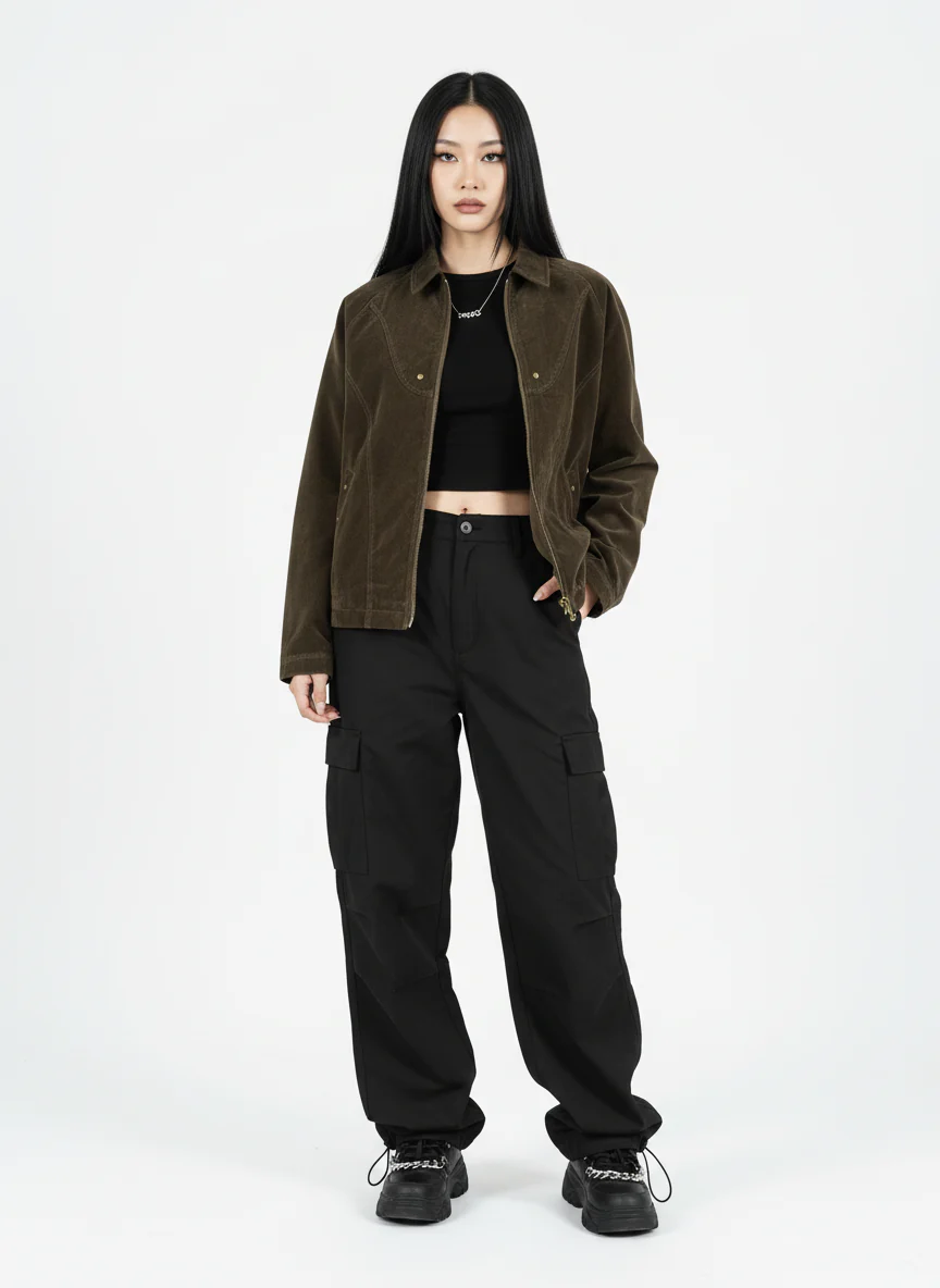 Suede Lapel Deconstructed Patchwork Jacket - Image 6