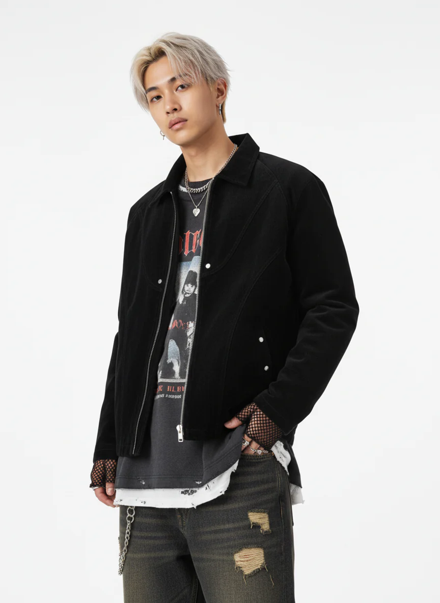 Suede Lapel Deconstructed Patchwork Jacket - Image 8